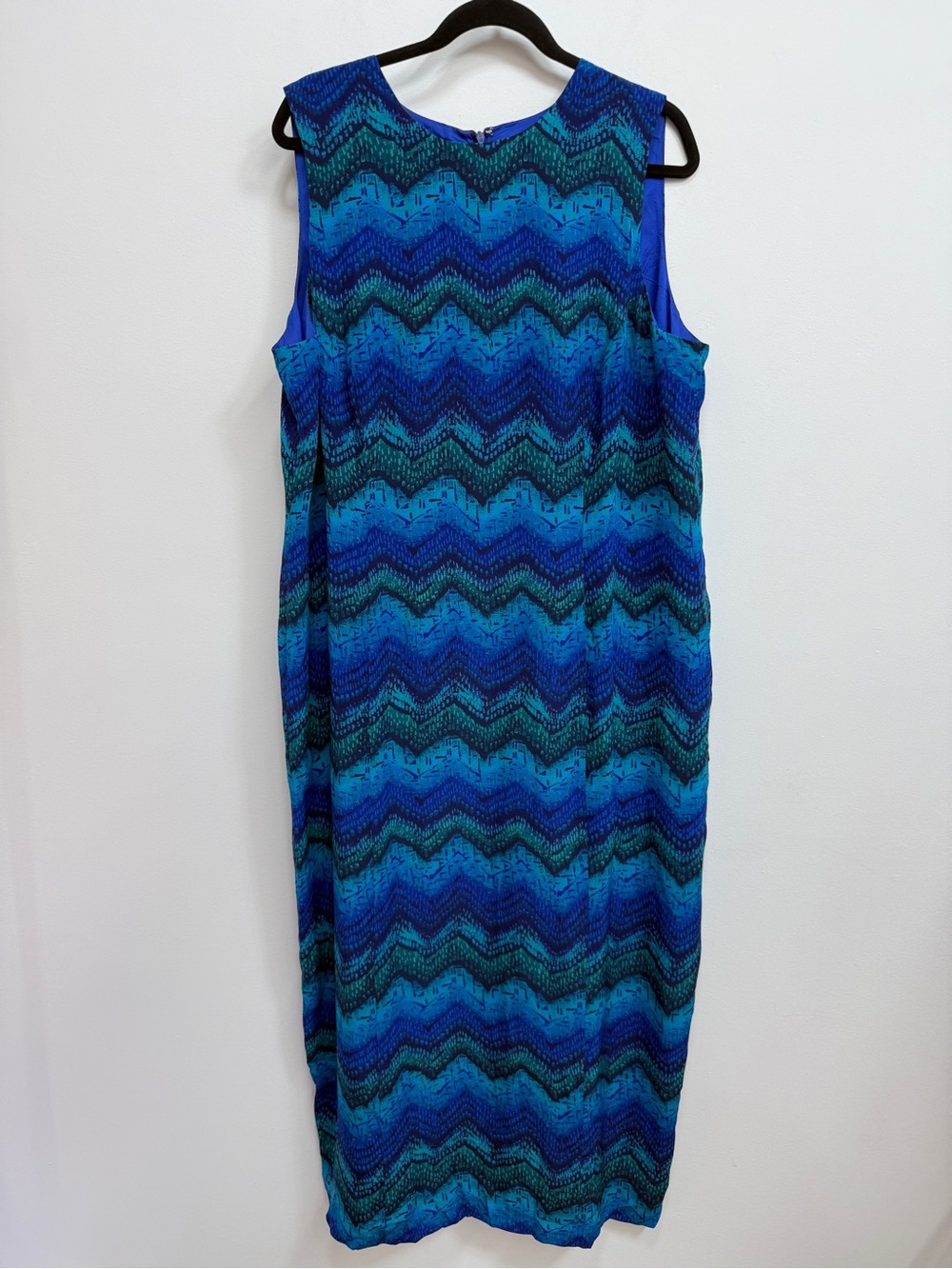 Vintage Spenser Jeremy Silk Blue Chevron Sleeveless Dress